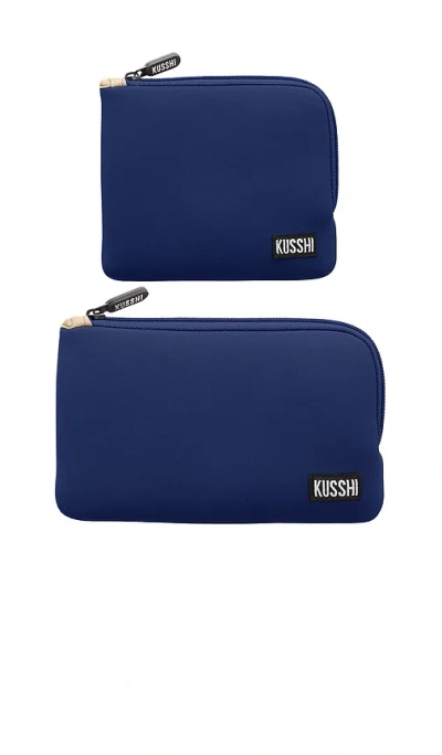 Kusshi On-the-go Pouch Set In 海军蓝 & 卡其色