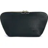 Kusshi Signature Leather Makeup Bag In Black Leather/pink