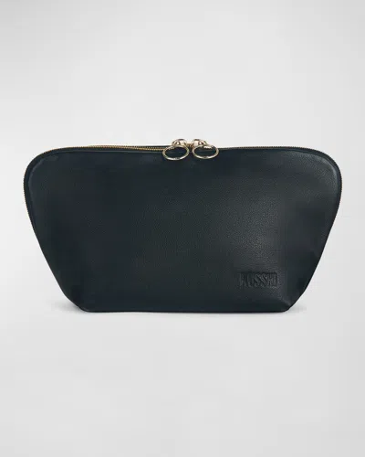 Kusshi Signature Leather Makeup Bag In Blk/pink Leather