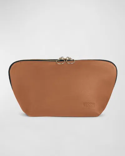 Kusshi Signature Leather Makeup Bag In Camel Red Leather