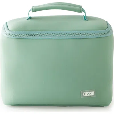 Kusshi Small Neoprene Train Case In Sage Green/coral Rose