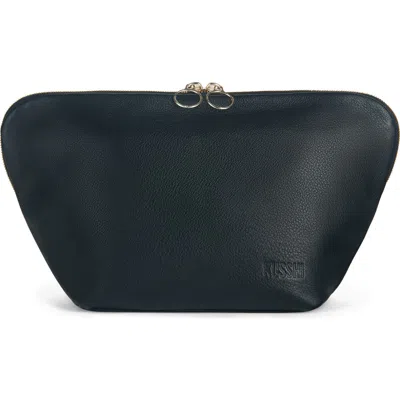 Kusshi Vacationer Leather Makeup Bag In Black Leather/red