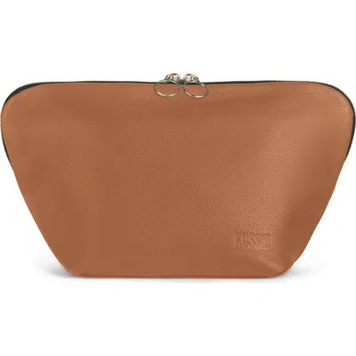 Kusshi Vacationer Leather Makeup Bag In Camel Leather/red