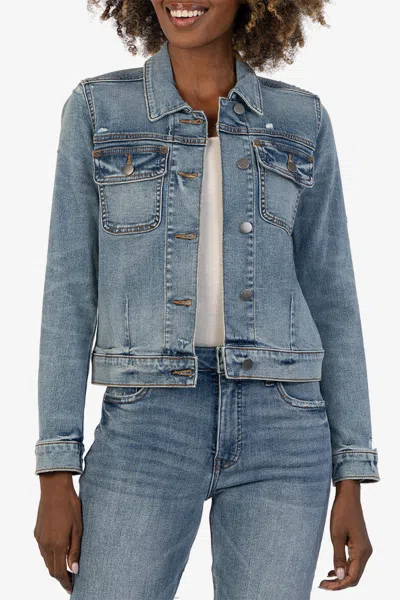 Kut From The Kloth Ada Crop Denim Jacket In Peasant W/ Medium Base Wash In Multi