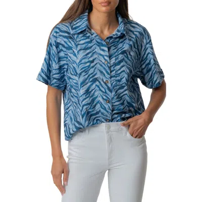 Kut From The Kloth Aida Stretch Cotton Blend Short Sleeve Button-up Top In Blue