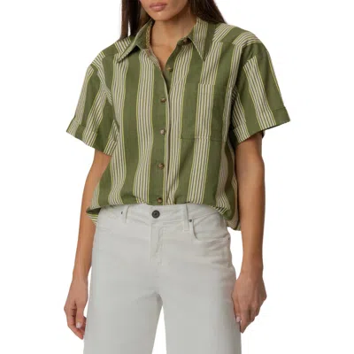 Kut From The Kloth Aida Stretch Cotton Blend Short Sleeve Button-up Top In Green
