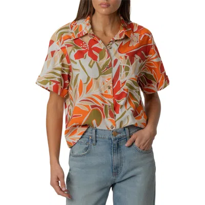 Kut From The Kloth Aida Stretch Cotton Blend Short Sleeve Button-up Top In Multi