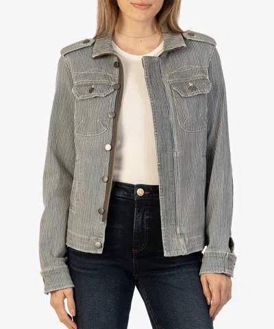 Kut From The Kloth Amanda Boxy Hickory Denim Jacket In Comfortable In Gray