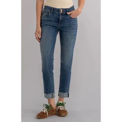 Kut From The Kloth Amy Frayed Mid Rise Crop Slim Straight Leg Jeans In Black