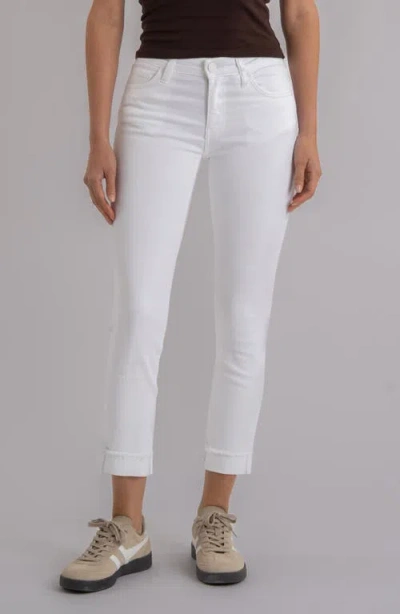 Kut From The Kloth Amy Frayed Mid Rise Crop Slim Straight Leg Jeans In White