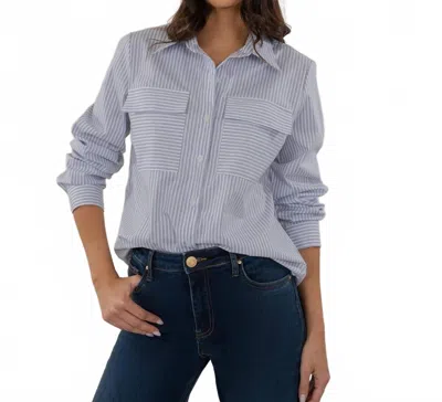 Kut From The Kloth Analeah Classic Button Front Shirt In White/blue In Multi