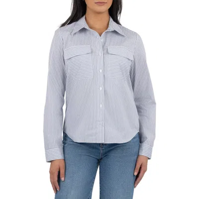 Kut From The Kloth Analeah Stretch Cotton Button-up Shirt In White/blue