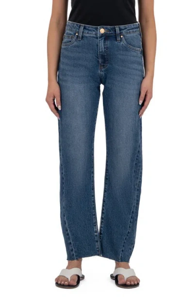 Kut From The Kloth Ashley Raw Hem High Waist Ankle Slouchy Barrel Jeans In Blue