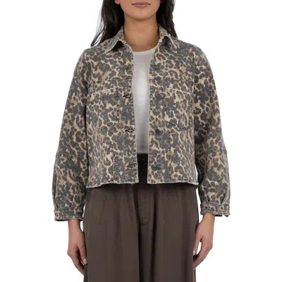 Kut From The Kloth Bailey Leopard Print Denim Jacket In Gray