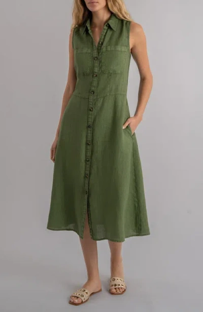 Kut From The Kloth Bowie Linen Button-up Midi Shirtdress In Olive Jm