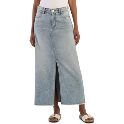 Kut From The Kloth Brea High Waist Fringe Hem Denim Maxi Skirt In Medium Wash