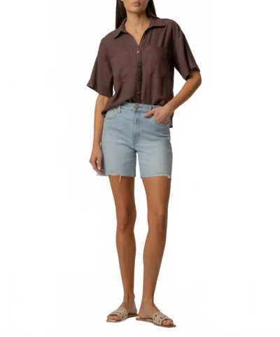 Kut From The Kloth Brianna Linen Shirt In Chocolate In White