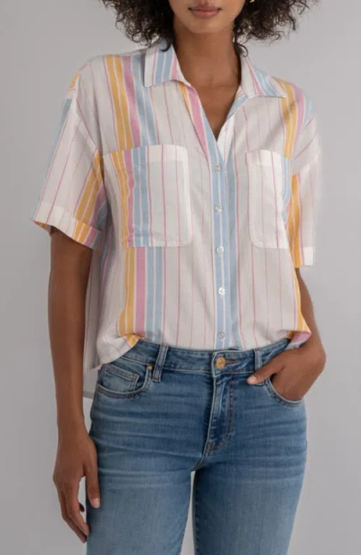 Kut From The Kloth Brianna Stripe Boxy Short Sleeve Button-up Shirt In Multi