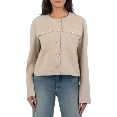 Kut From The Kloth Camille Collarless Twill Jacket In Sand