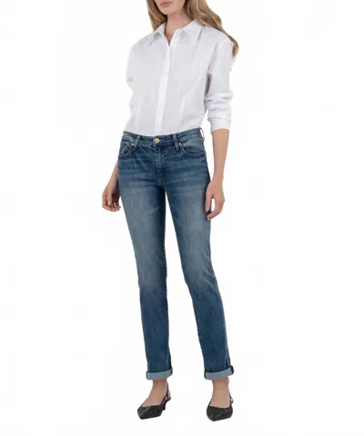 Kut From The Kloth Catherine Mid Rise Boyfriend Jeans In Giving With Dark Base Wash In Blue