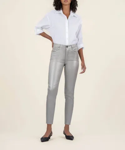 Kut From The Kloth Charlize Coated High Rise Cigarette Leg Jeans In Dark Silver In Multi