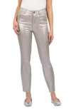 Kut From The Kloth Charlize Coated High Waist Raw Hem Cigarette Jeans In Dark Silver