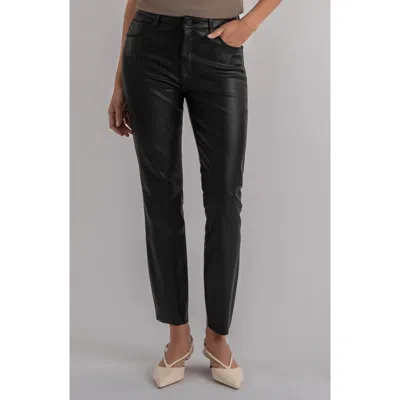 Kut From The Kloth Charlize Coated Raw Hem Ankle Cigarette Jeans In Black