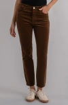 Kut From The Kloth Charlize High Waist Velvet Ankle Cigarette Pants In Brown