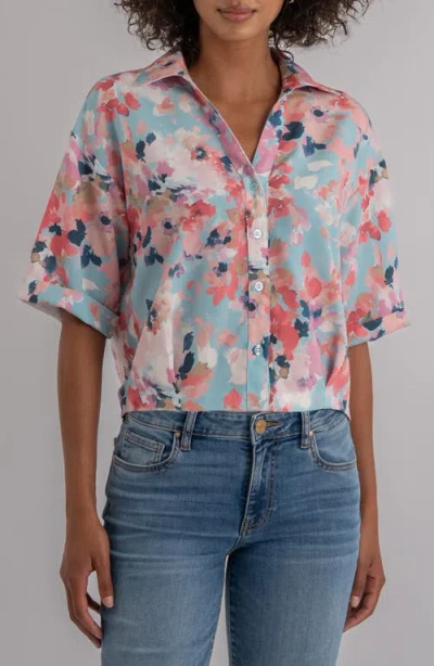 Kut From The Kloth Donna Floral Short Sleeve Button-up Shirt In Multi