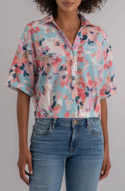 Kut From The Kloth Donna Floral Short Sleeve Button-up Shirt In Sky In Multi