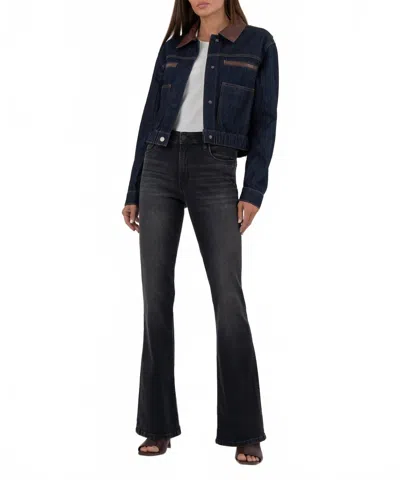 Kut From The Kloth Ella Barn Jacket Cropped With Contrast Collar In Dark Denim In Blue
