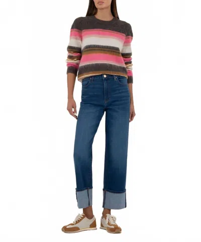 Kut From The Kloth Elvira Striped Pullover Sweater In Brown/pink In Black