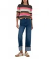 Kut From The Kloth Elvira Striped Pullover Sweater In Brown/pink In Multi