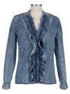 Kut From The Kloth Fallon Double Ruffle Button-up Shirt In Medium Wash In Multi