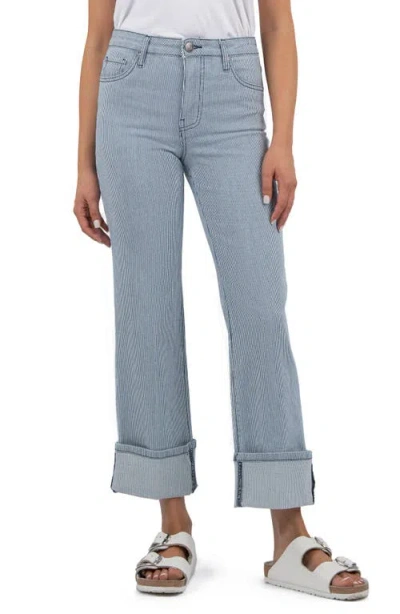 Kut From The Kloth Fay High Waist Cuffed Straight Leg Jeans In Blue/white