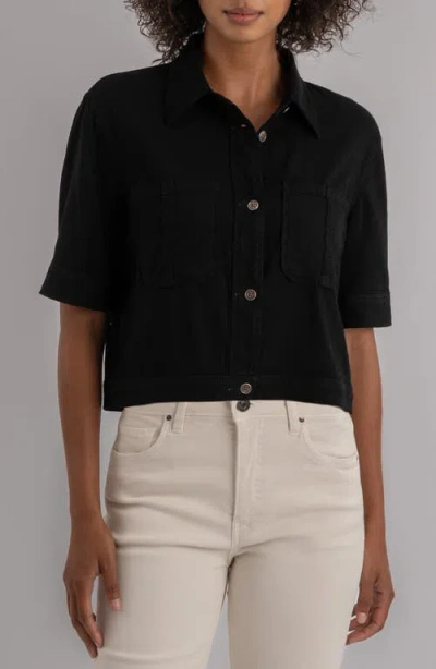 Kut From The Kloth Finley Short Sleeve Linen Blend Jacket In Black