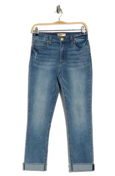 Kut From The Kloth Frayed Crop Slim Straight Leg Jeans In Blue