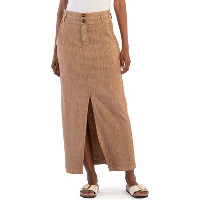 Kut From The Kloth Freida Linen Blend Maxi Skirt In Wood