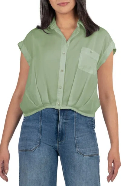 Kut From The Kloth Gaia Pleat Hem Short Sleeve Button-up Top In Olive