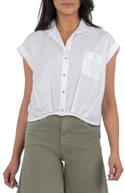 Kut From The Kloth Gaia Pleat Hem Short Sleeve Button-up Top In White