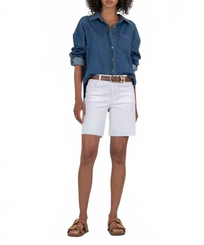 Kut From The Kloth Hailey High Rise Long Bermuda Short In Optic White In Blue