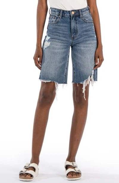 Kut From The Kloth Hailey High Waist Denim Bermuda Shorts In Enhanced Medium Wash