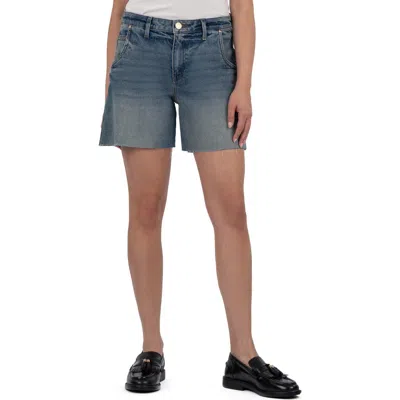 Kut From The Kloth Hailey Raw Hem Mid Rise Denim Bermuda Shorts In Blue