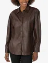 KUT FROM THE KLOTH HENRIETTA PLEATHER BUTTON DOWN TOP IN CHOCOLATE