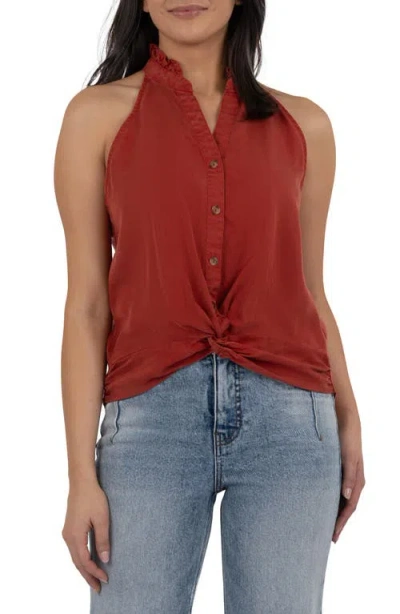 Kut From The Kloth Hester Twist Sleeveless Button-up Top In Brown