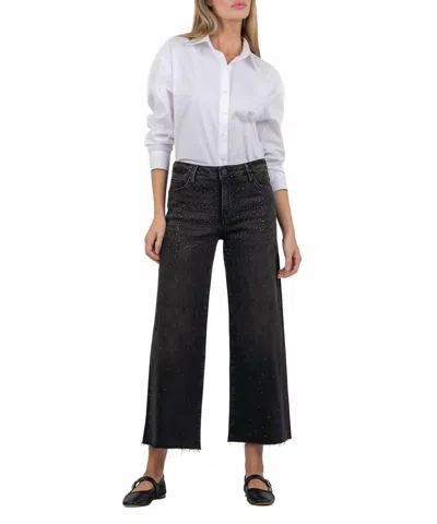 Kut From The Kloth Illuminated Wide Leg Raw Hem Denim Pants In Black
