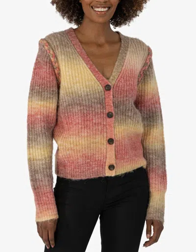 Kut From The Kloth Isla Braided Button Down Cardigan In Oatmeal/coral In Multi