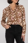 Kut From The Kloth Isley Floral Piped Yoke Button-up Shirt In Brown