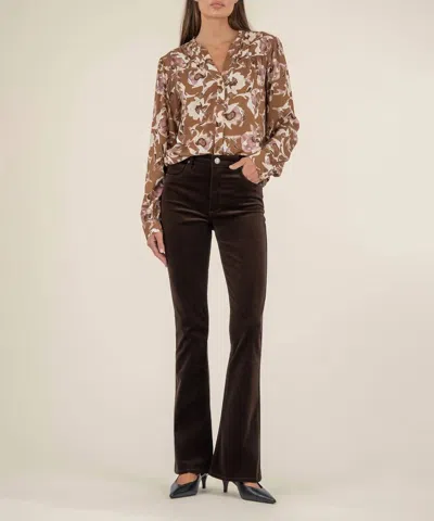Kut From The Kloth Isley Floral Piped Yoke Button-up Shirt In Brown
