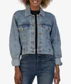 Kut From The Kloth Jacqueline Pleat Sleeve Crop Denim Jacket In Blue